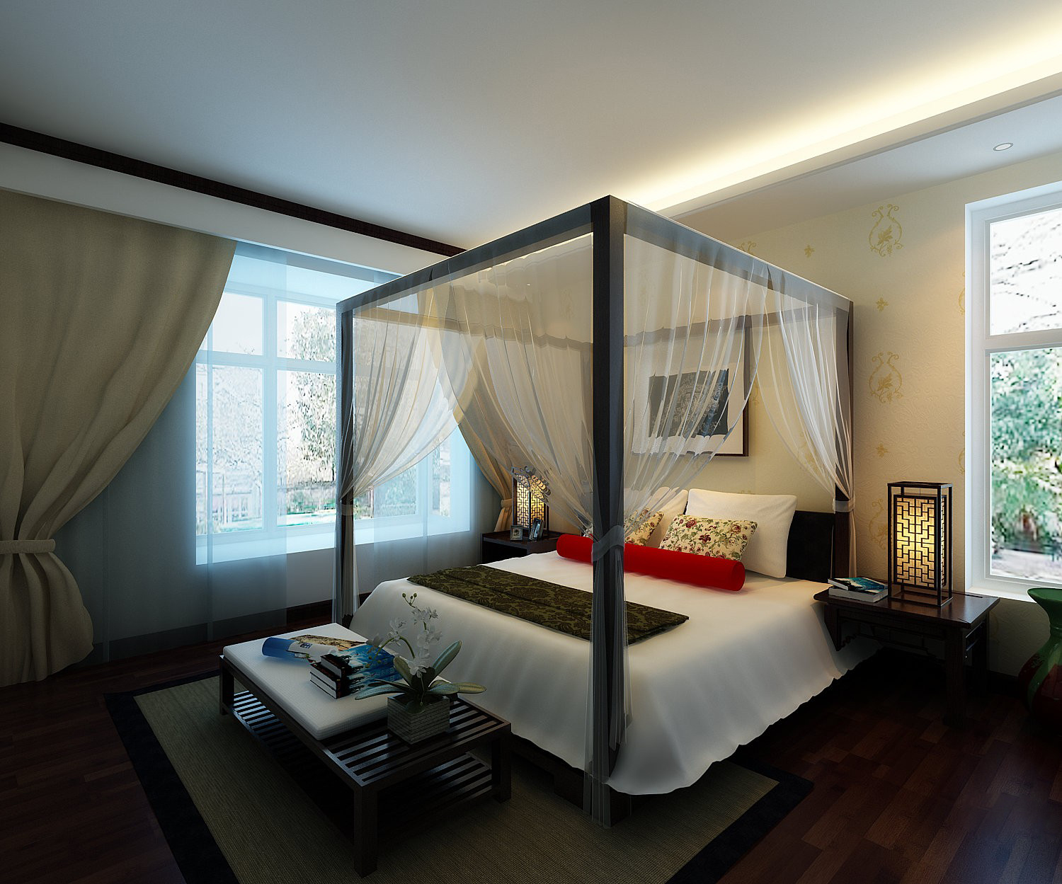 長沙110平米新中式風格臥室展示圖
